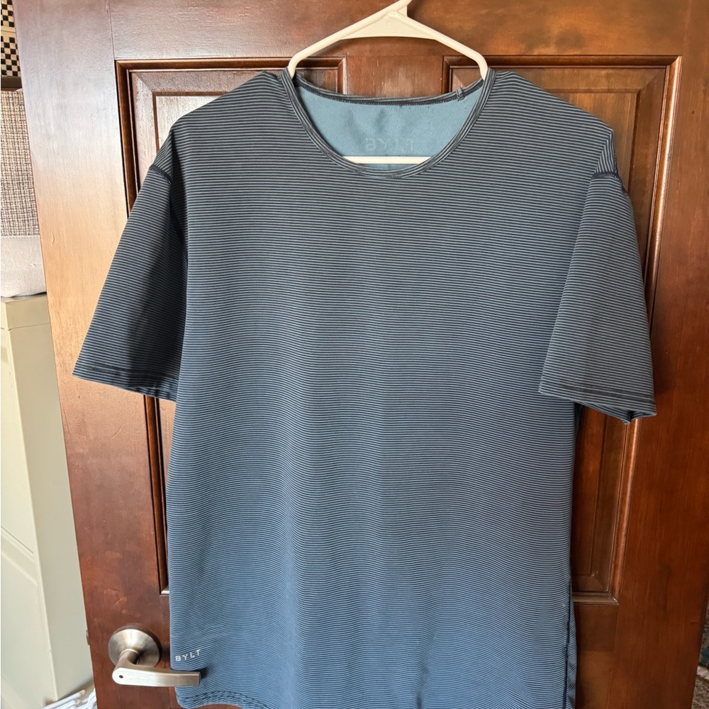 SOLD BYLT Basics Slate Blue Short Sleeve Crewneck Tee - Subtle Stripe